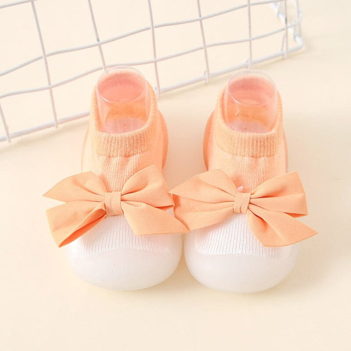 Bow-Adorned Baby Sock Shoes for First Walkers