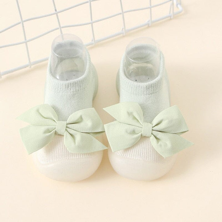 Bow-Adorned Baby Sock Shoes for First Walkers