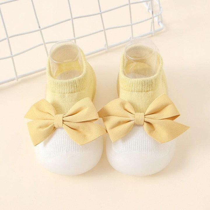 Bow-Adorned Baby Sock Shoes for First Walkers