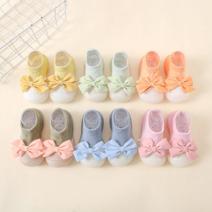 Bow-Adorned Baby Sock Shoes for First Walkers