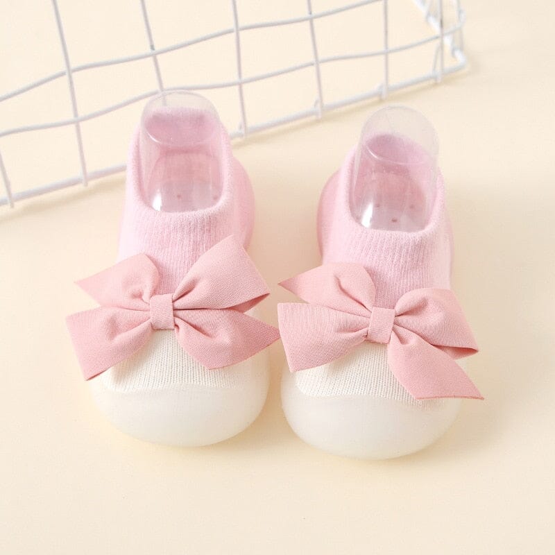 Bow-Adorned Baby Sock Shoes for First Walkers