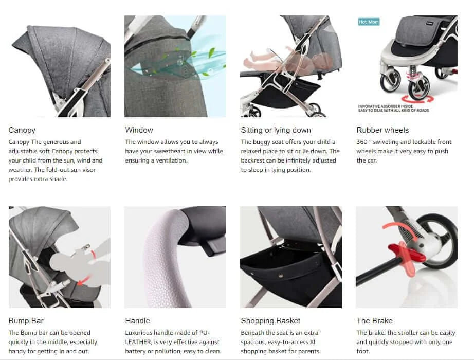 Hot Mom™ Light-Weight Baby Stroller I Baby Mini-Travel Stroller