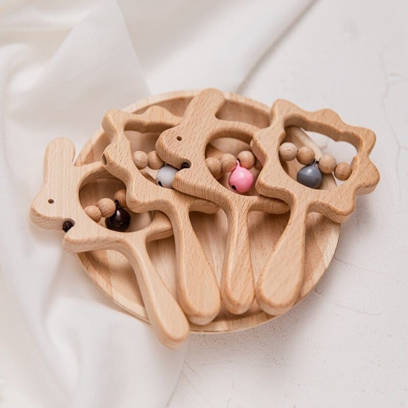 Beech Wood Baby Rattle and Teething Ring