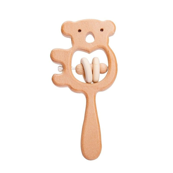 Beech Wood Baby Rattle and Teething Ring