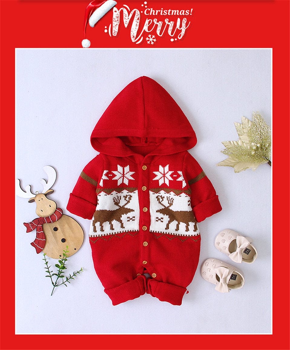 Snuggish Christmas Newborn Baby Romper I Animal Reindeer Cartoon Printed Hooded Romper