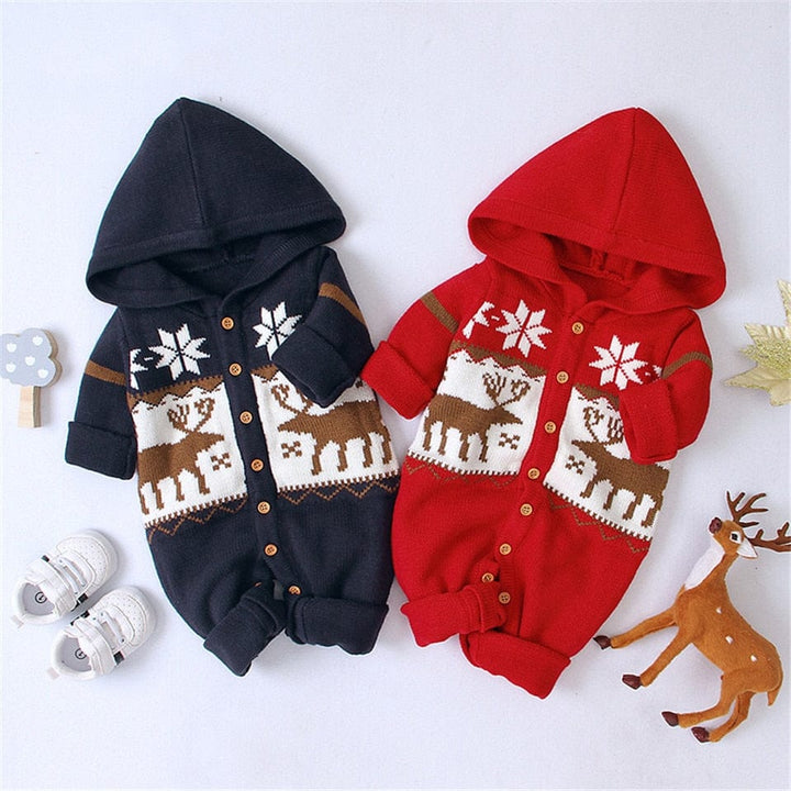 Snuggish Christmas Newborn Baby Romper I Animal Reindeer Cartoon Printed Hooded Romper