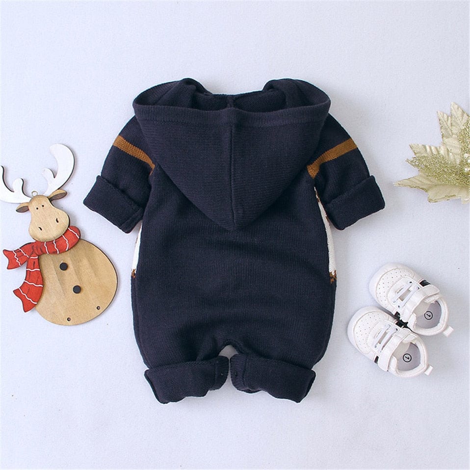 Snuggish Christmas Newborn Baby Romper I Animal Reindeer Cartoon Printed Hooded Romper