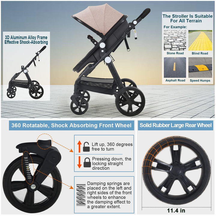 CyneBaby High-view Baby Stroller With Reversible Cradle