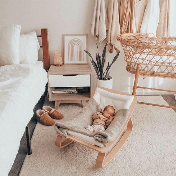 Natural Wooden Organic Cotton Cushion Baby Rocker