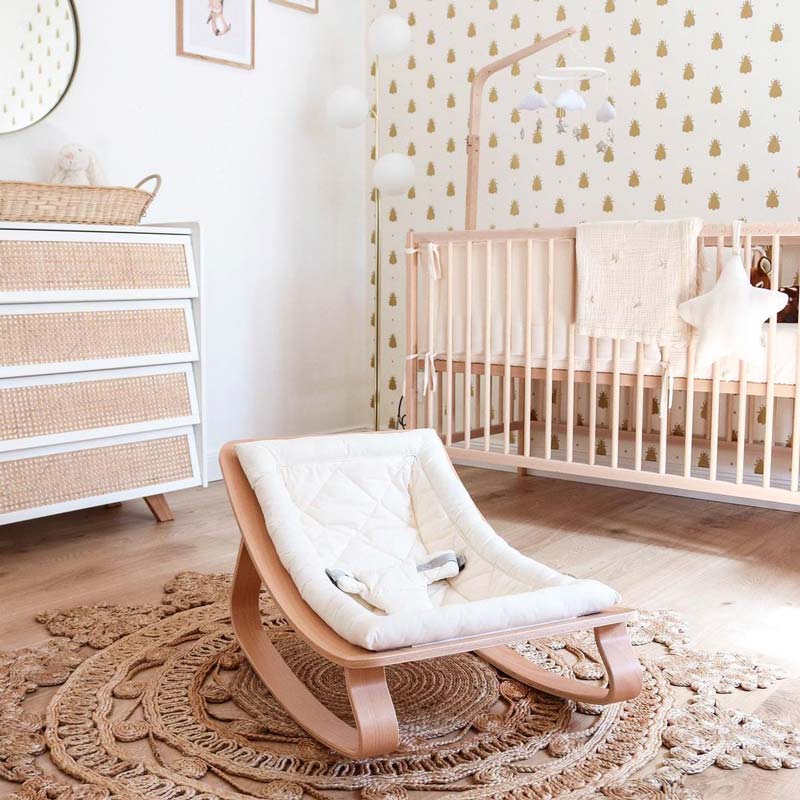 Natural Wooden Organic Cotton Cushion Baby Rocker